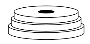 3 horizontal discs, stacked so their centers are aligned vertically, each disc is slightly smaller than the one below it.